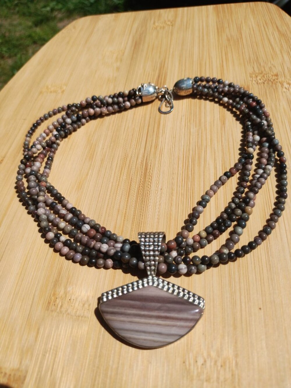 Jay King DTR 5 Strand petrified Wood necklace pendant set 925 Sterling Silver - Picture 6 of 8